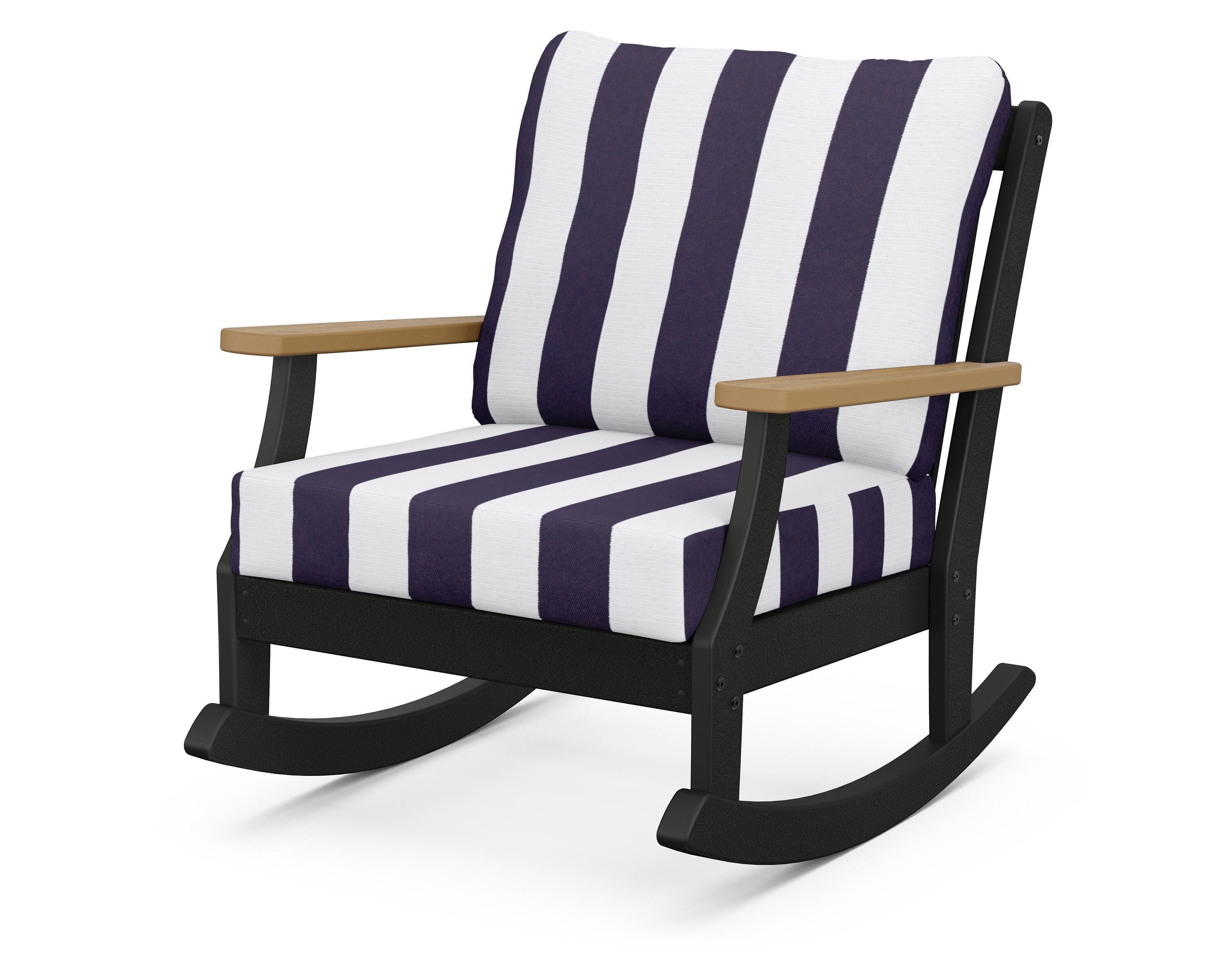 POLYWOOD® Braxton Deep Seating Rocking Chair in Black / Natural / Cabana Stripe Navy