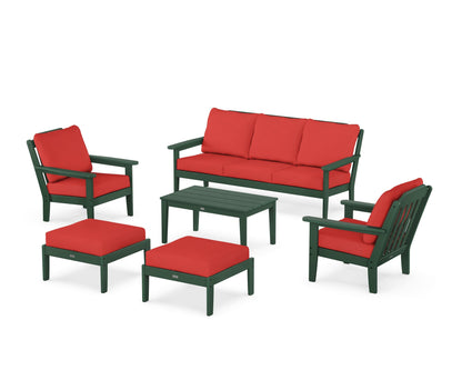 Country Living Cottage 6-Piece Lounge Sofa Set in Green / Crimson Linen