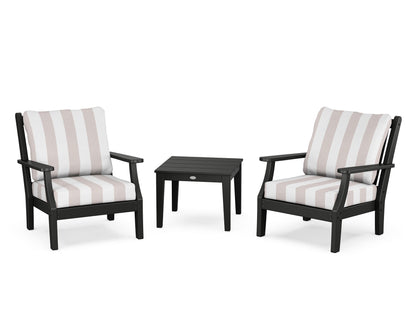 Country Living Wovendale 3-Piece Deep Seating Set in Black / Cabana Stripe Dune Burlap