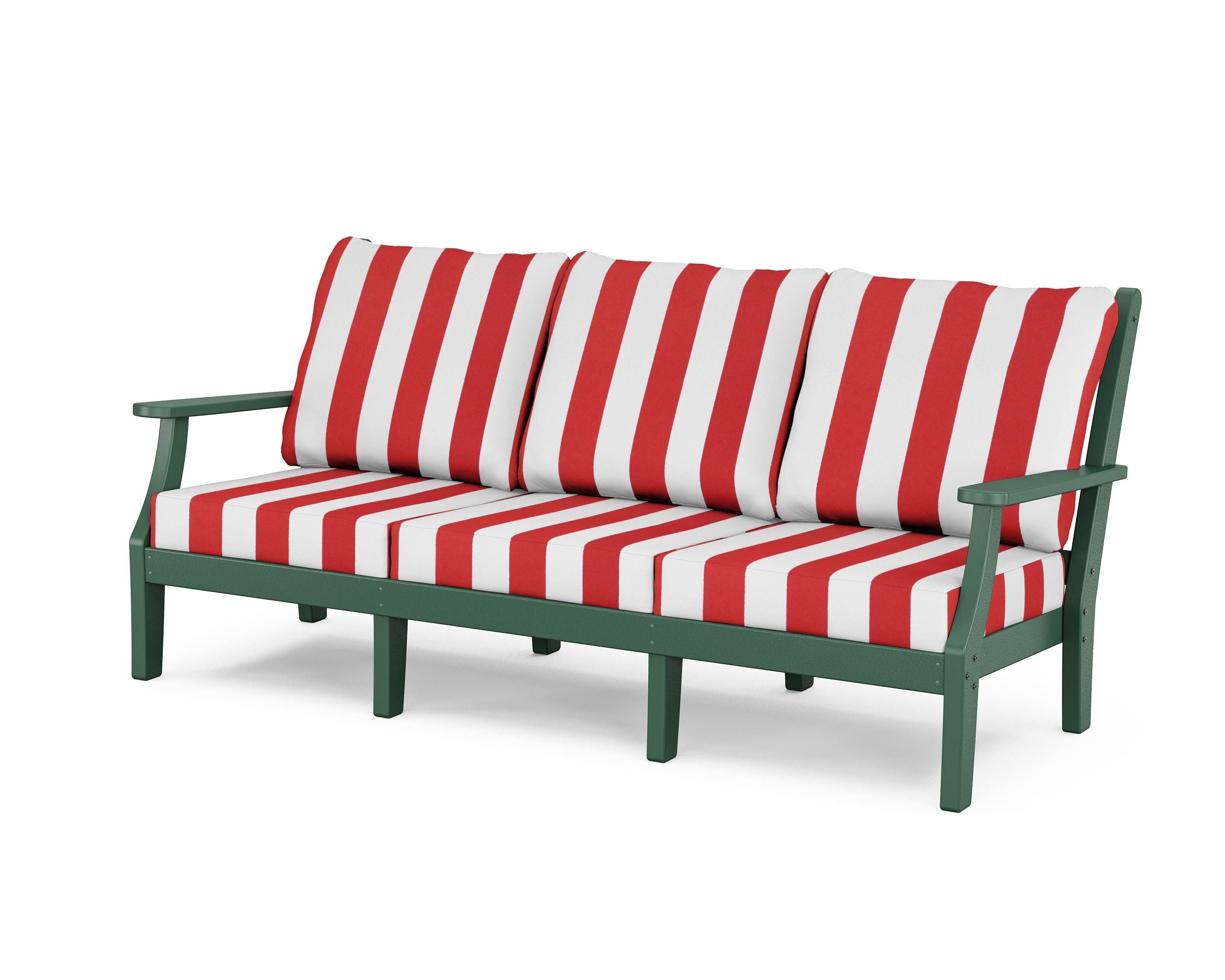 Country Living Wovendale Deep Seating Sofa in Green / Cabana Stripe Crimson