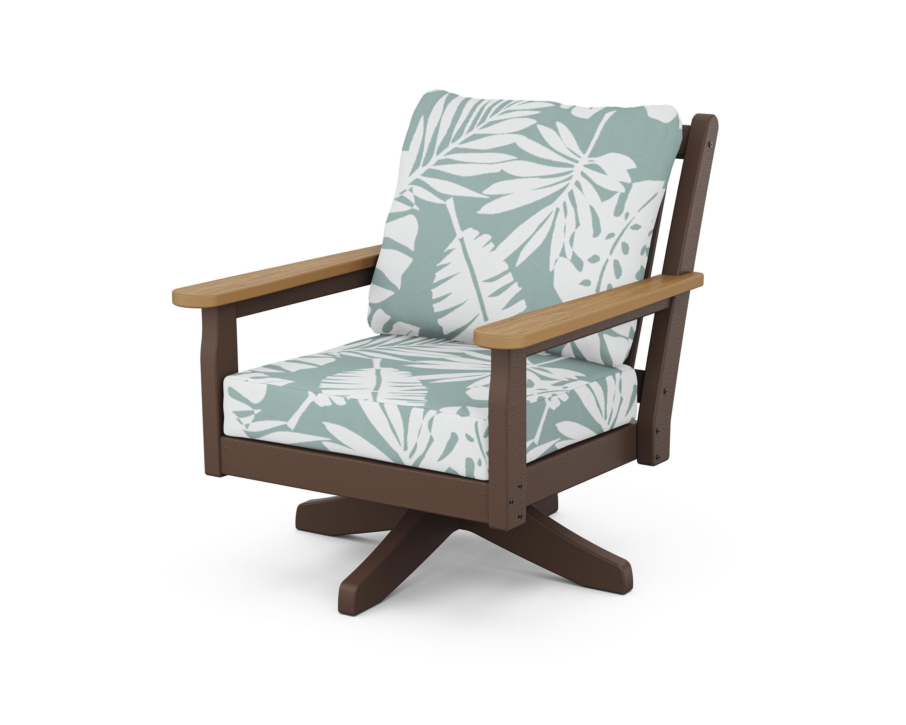 POLYWOOD® Chippendale Deep Seating Swivel Chair in Mahogany / Natural / Leaf Glacier Spa