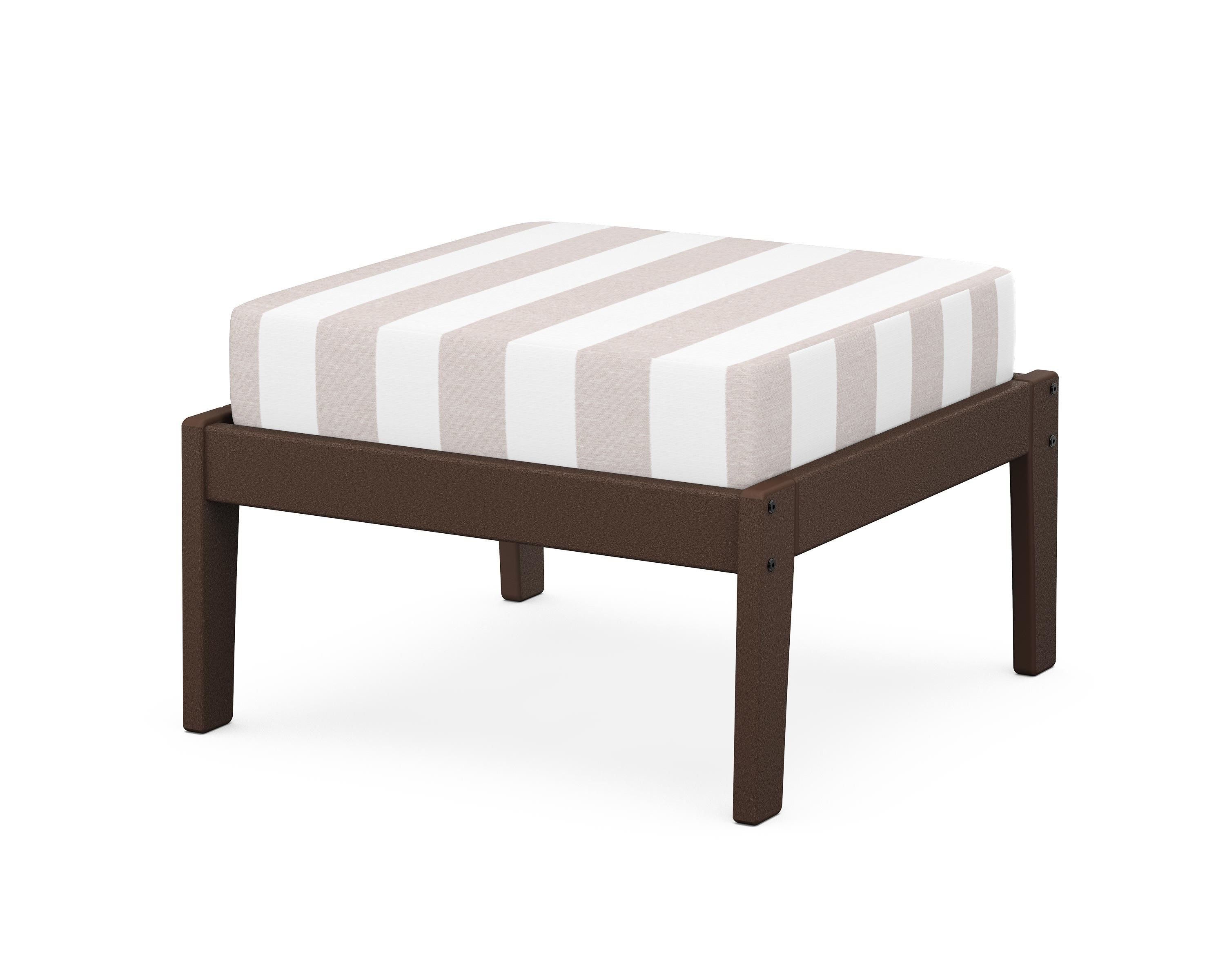 Unbranded Deep Seating Ottoman in Mahogany / Cabana Stripe Dune Burlap