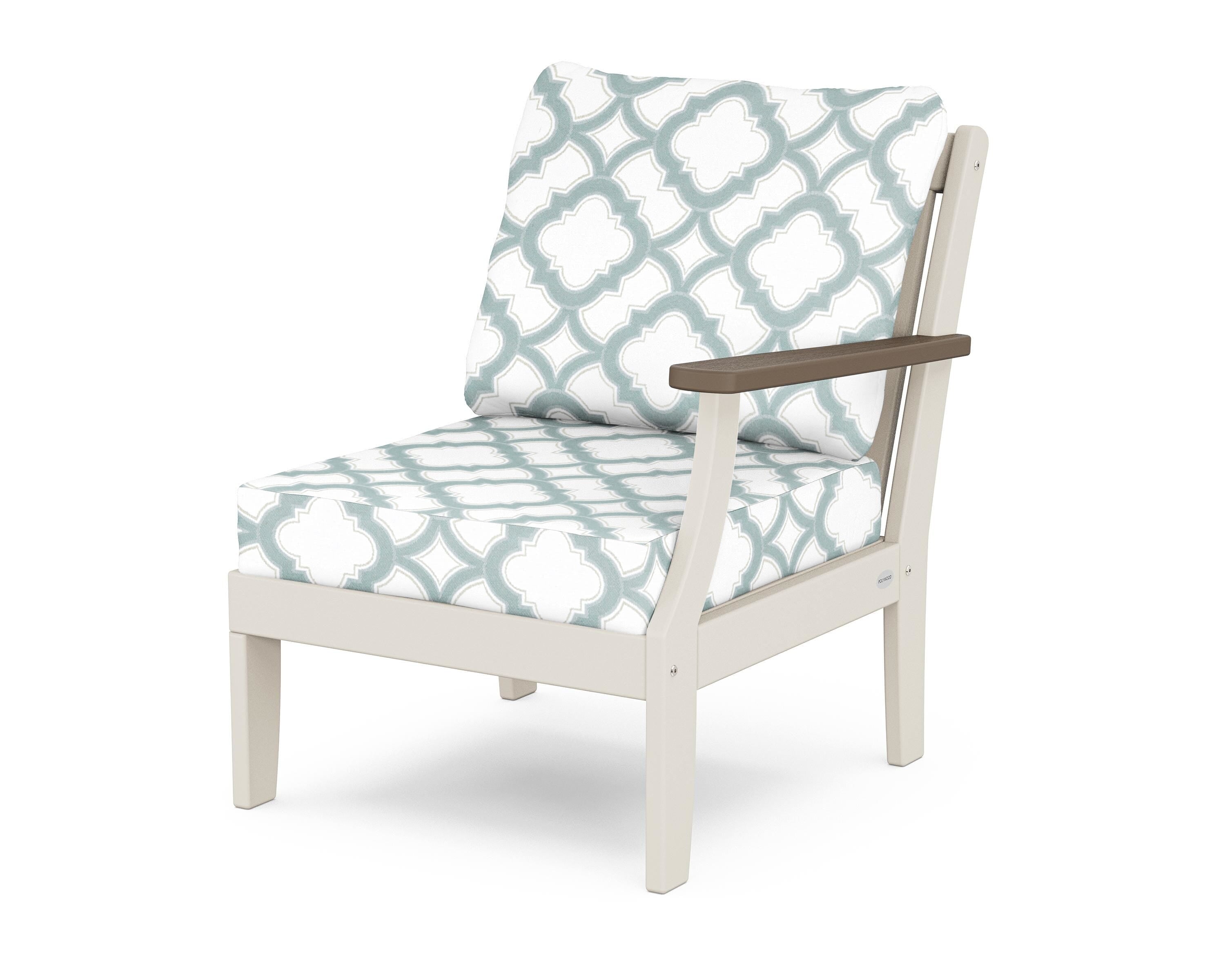 POLYWOOD® Braxton Modular Right Arm Chair in Sand / Kona / Trellis Glacier Spa