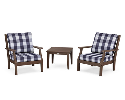 Country Living Wovendale 3-Piece Deep Seating Set in Mahogany / Buffalo Plaid Navy