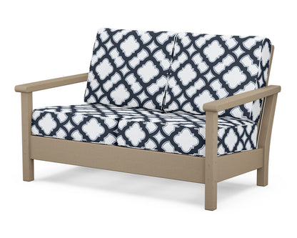 POLYWOOD® Harbour Deep Seating Loveseat in Vintage Sahara / Trellis Marine Indigo