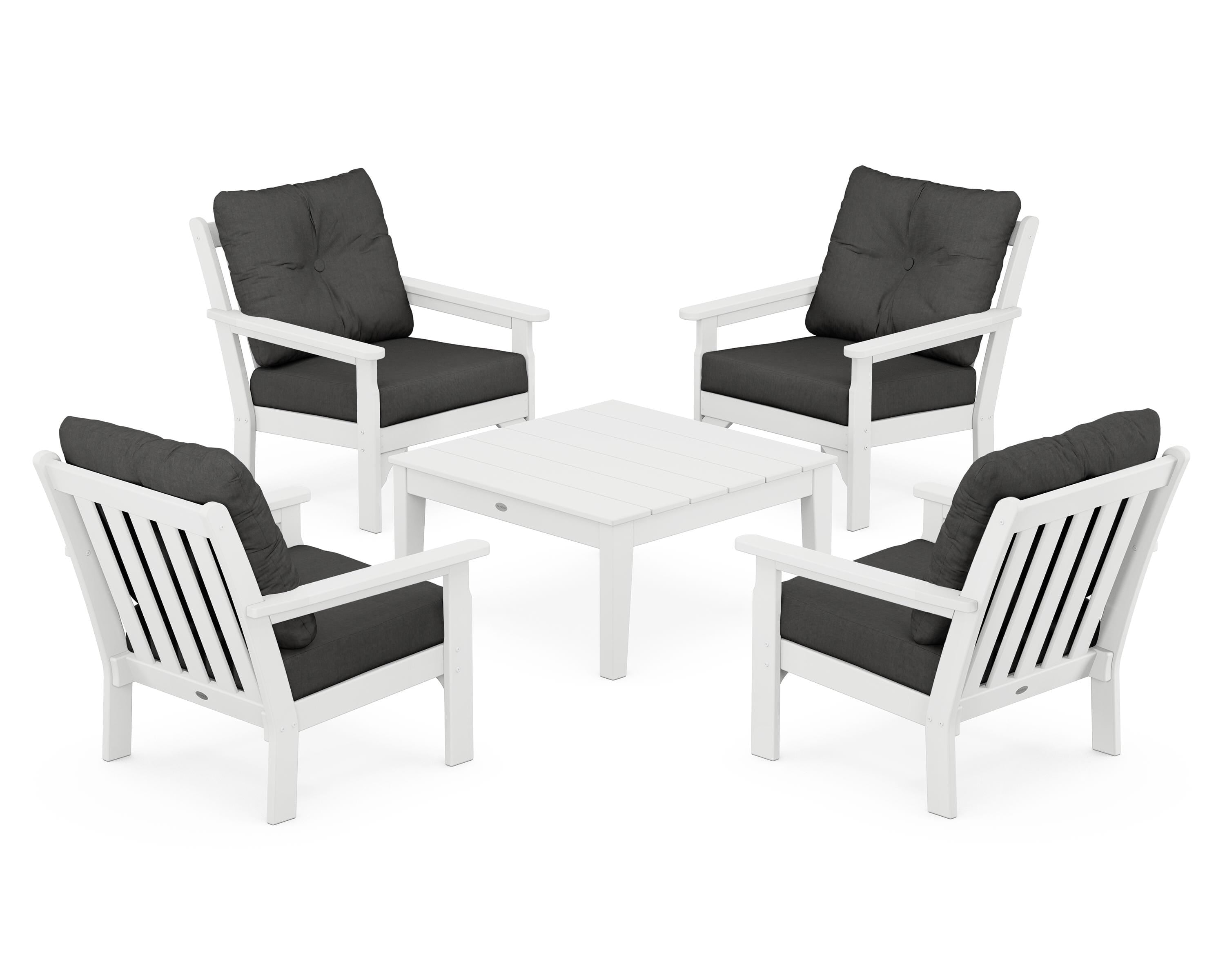 POLYWOOD® Vineyard 5-Piece Deep Seating Conversation Set in White / Spectrum Carbon