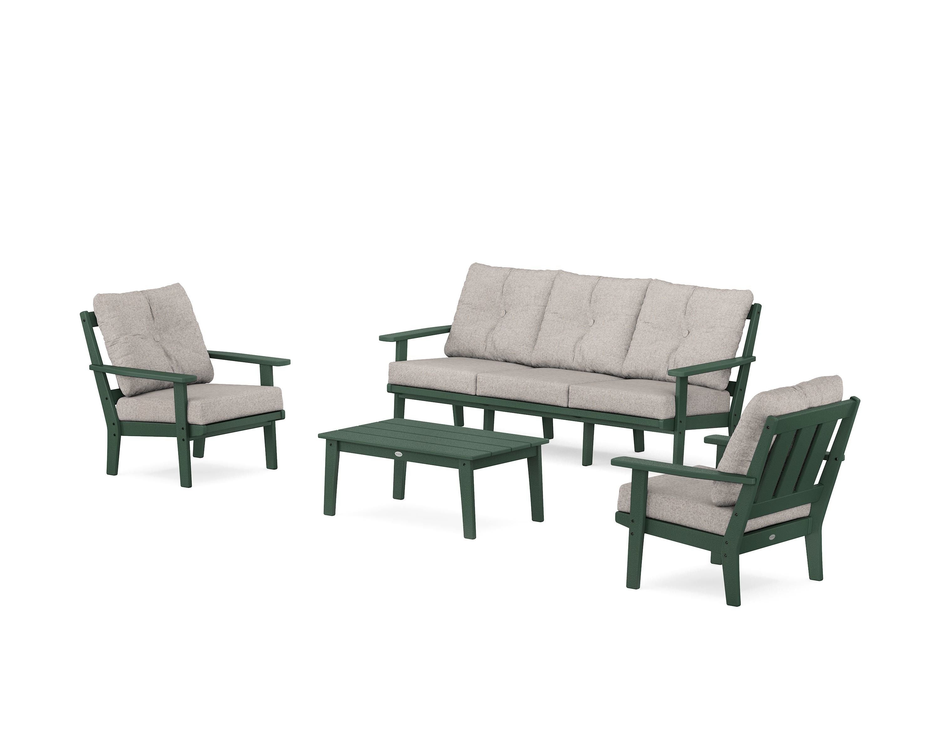 POLYWOOD® Oxford 4-Piece Deep Seating Set with Sofa in Green / Weathered Tweed