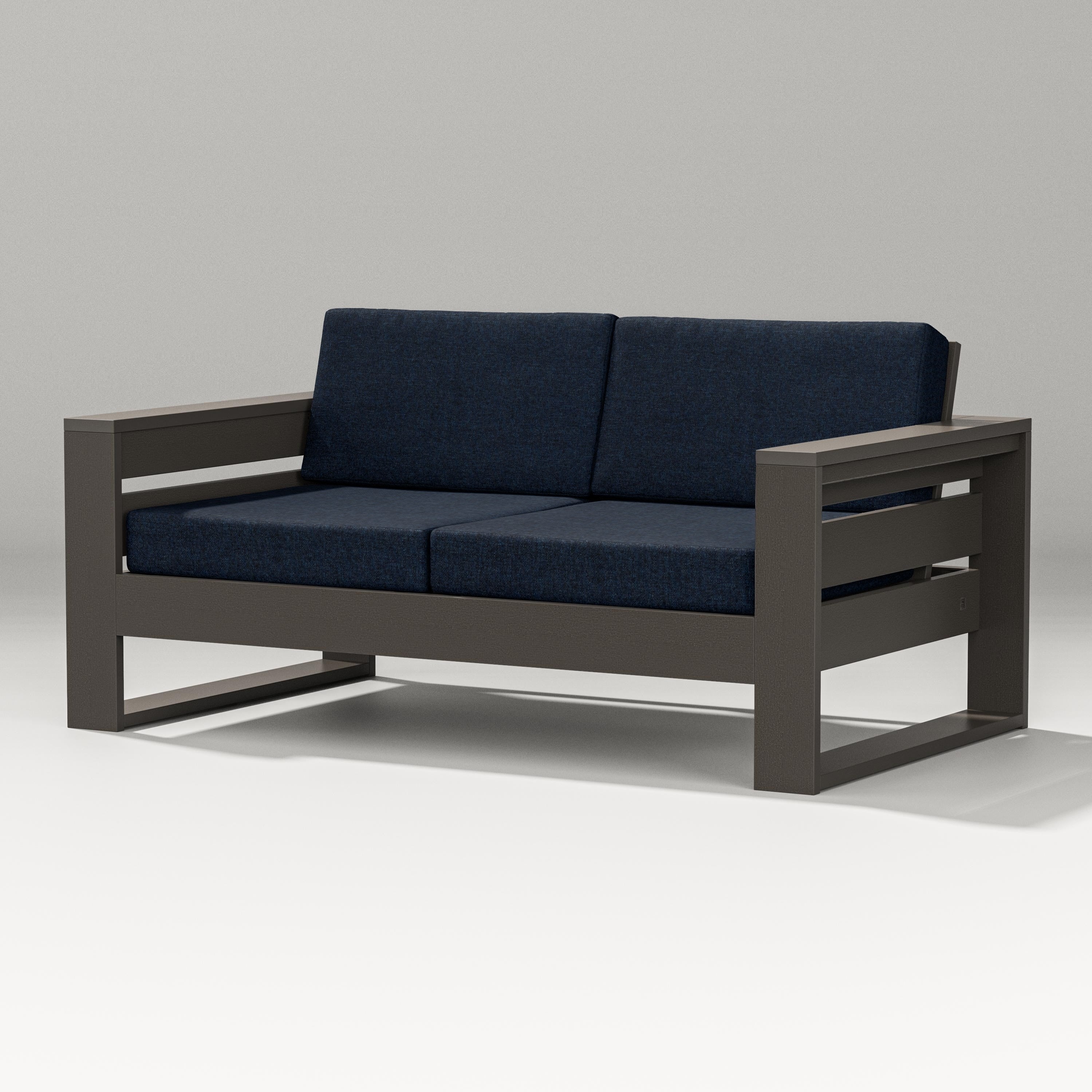 PW Designer Series Latitude Loveseat in Vintage Coffee / Marine Indigo