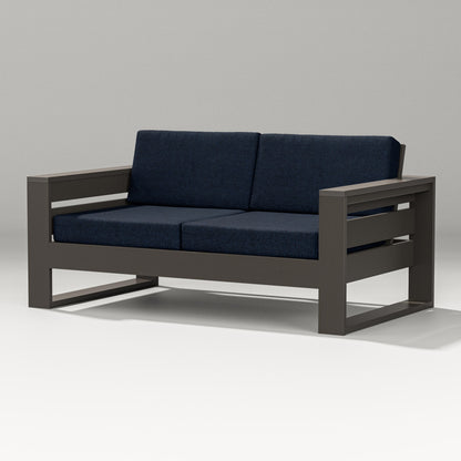 PW Designer Series Latitude Loveseat in Vintage Coffee / Marine Indigo