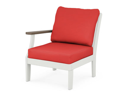 POLYWOOD® Braxton Modular Left Arm Chair in White / Kona / Crimson Linen