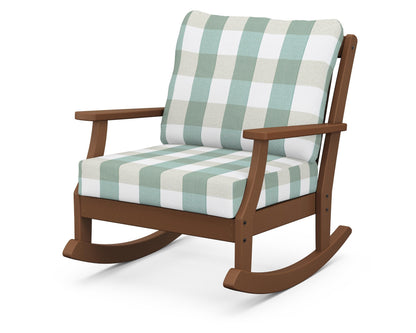 POLYWOOD® Braxton Deep Seating Rocking Chair in Teak / Buffalo Plaid Glacier Spa
