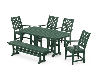 Country Living Wovendale 6-Piece Farmhouse Dining Set with Bench in Green