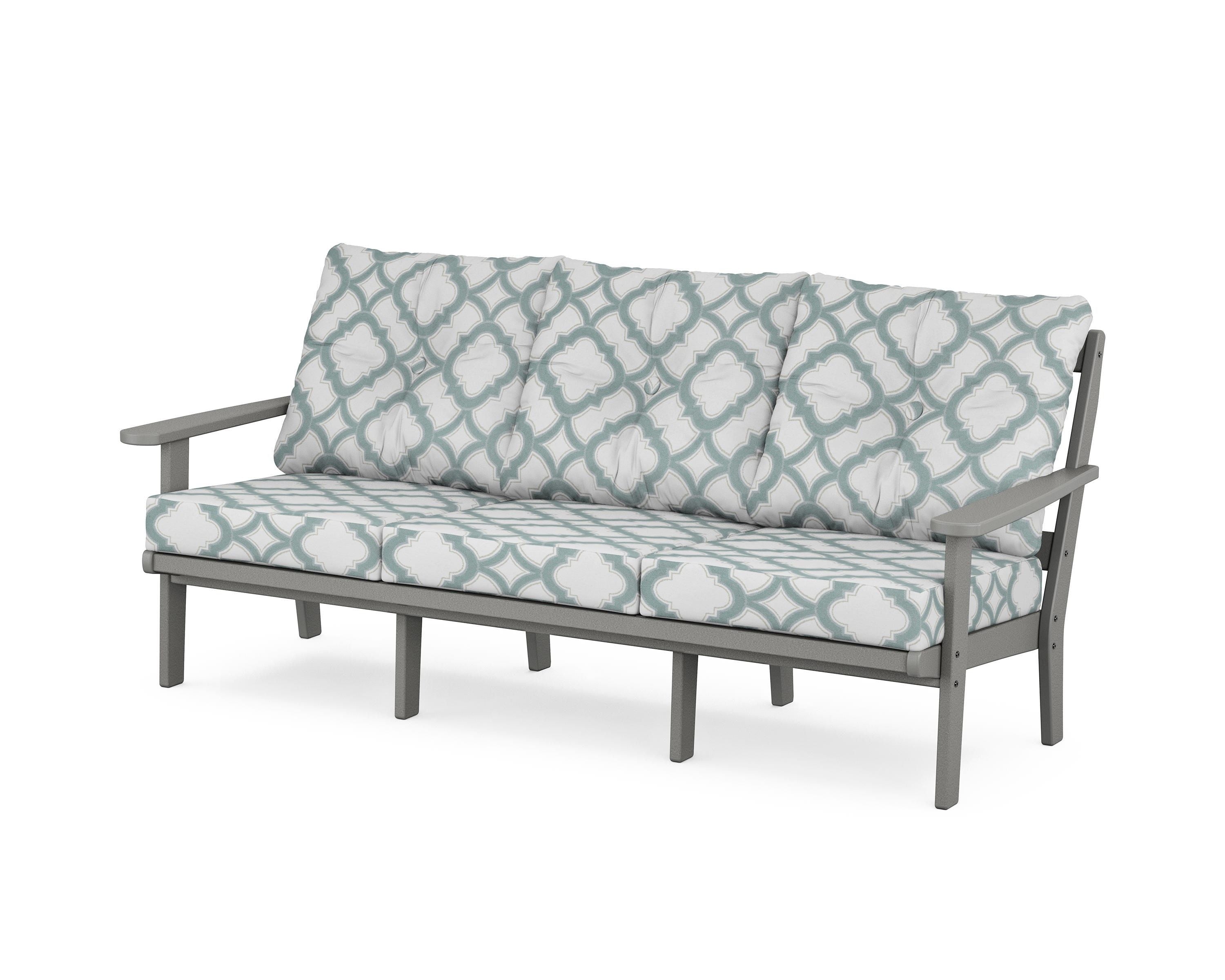 POLYWOOD® Mission Deep Seating Sofa in Slate Grey / Trellis Glacier Spa