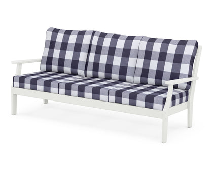 POLYWOOD® Braxton Deep Seating Sofa in Vintage White / Buffalo Plaid Navy