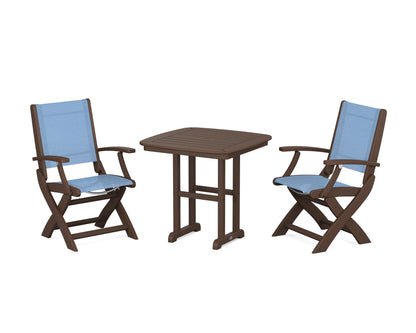 POLYWOOD® Coastal Folding Chair 3-Piece Dining Set in Mahogany / Poolside Sling