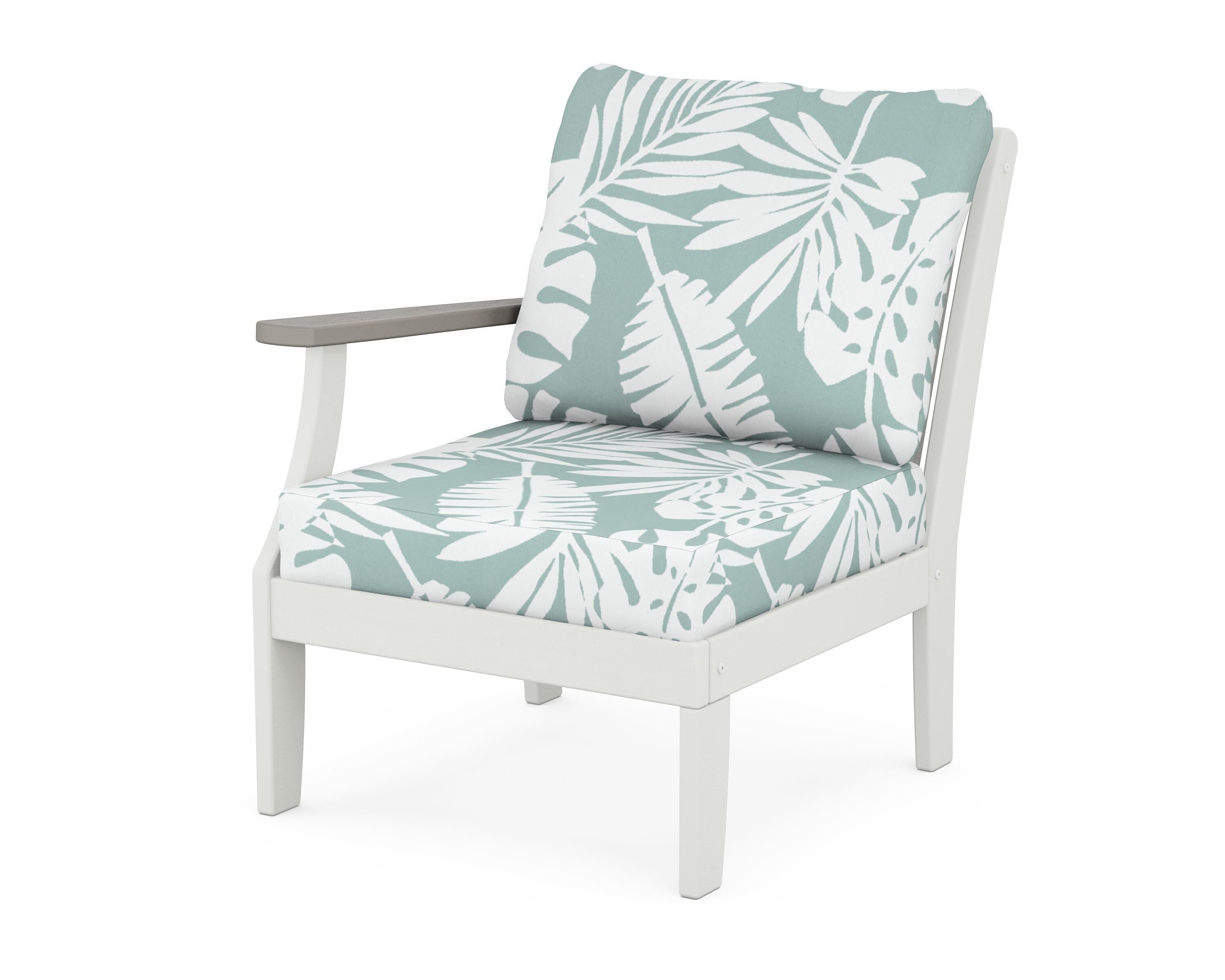 POLYWOOD® Braxton Modular Left Arm Chair in White / Driftwood / Leaf Glacier Spa