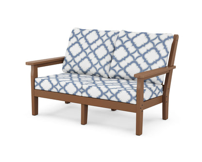 POLYWOOD® Chippendale Deep Seating Loveseat in Teak / Trellis Sky Blue