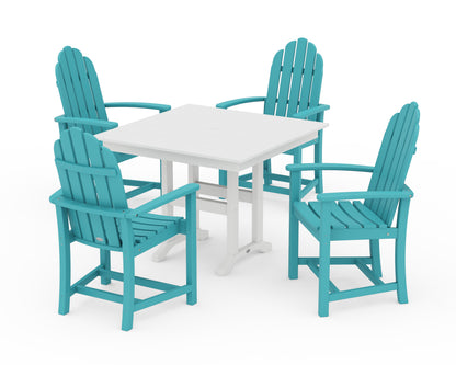 POLYWOOD® Classic Adirondack 5-Piece Farmhouse Dining Set in Aruba / White