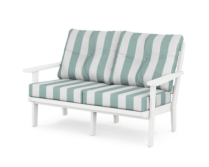 POLYWOOD® Mission Deep Seating Loveseat in White / Cabana Stripe Glacier Spa