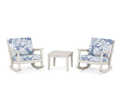 POLYWOOD® Chippendale 3-Piece Deep Seating Rocker Set in Sand / Leaf Sky Blue