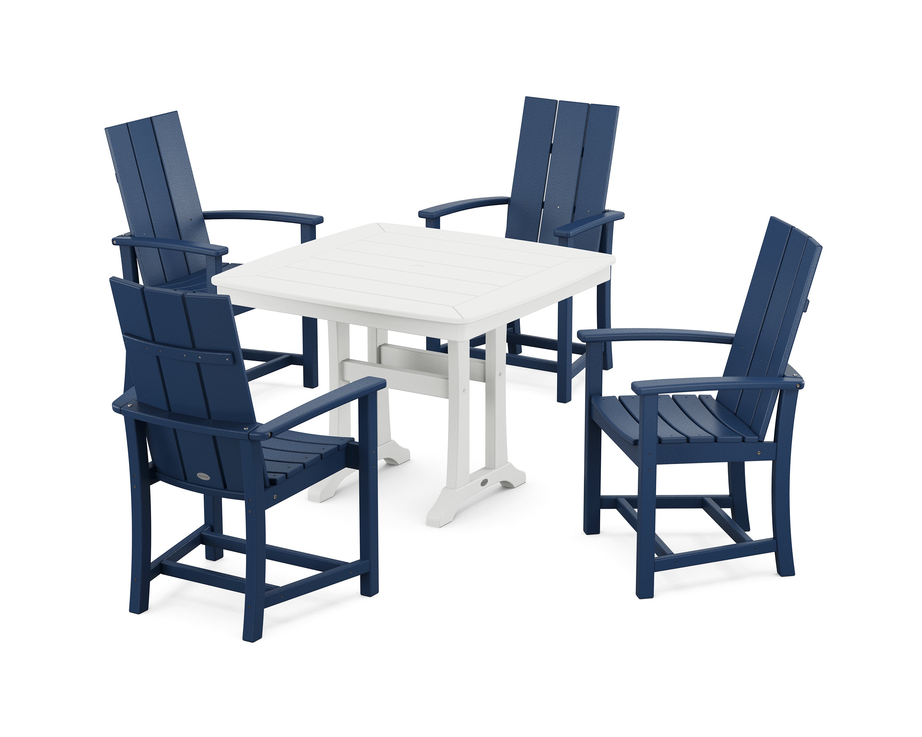 POLYWOOD® Modern Adirondack 5-Piece Dining Set with Trestle Legs in Navy / White