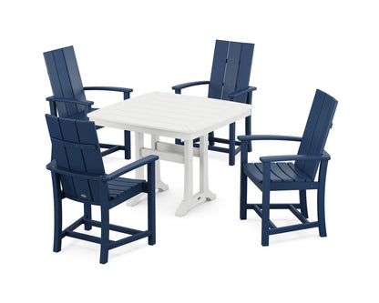 POLYWOOD® Modern Adirondack 5-Piece Dining Set with Trestle Legs in Navy / White