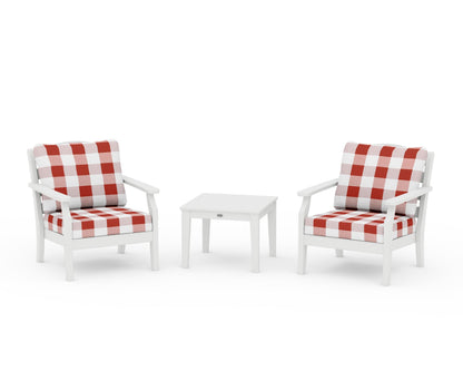 Draper James™ by  POLYWOOD® Savannah 3-Piece Deep Seating Set in White / Buffalo Plaid Crimson
