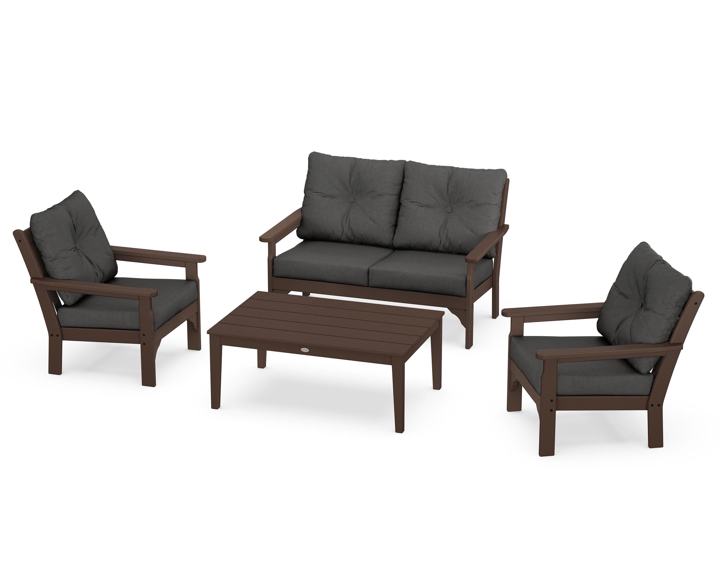 POLYWOOD® Vineyard 4-Piece Deep Seating Set in Mahogany / Spectrum Carbon
