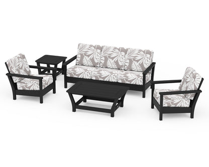 POLYWOOD® Harbour 5-Piece Deep Seating Set in Black / Leaf Grey Mist