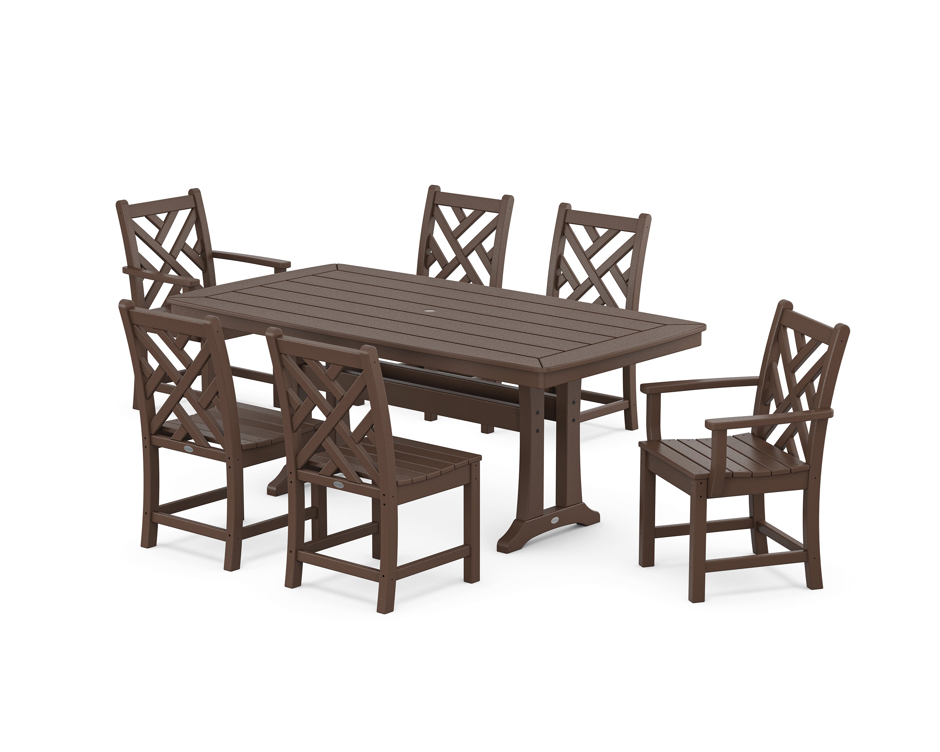 POLYWOOD® Chippendale 7-Piece Dining Set with Trestle Legs in Mahogany