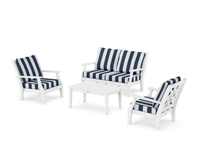 Country Living Wovendale 4-Piece Deep Seating Set with Loveseat in White / Cabana Stripe Marine Indigo