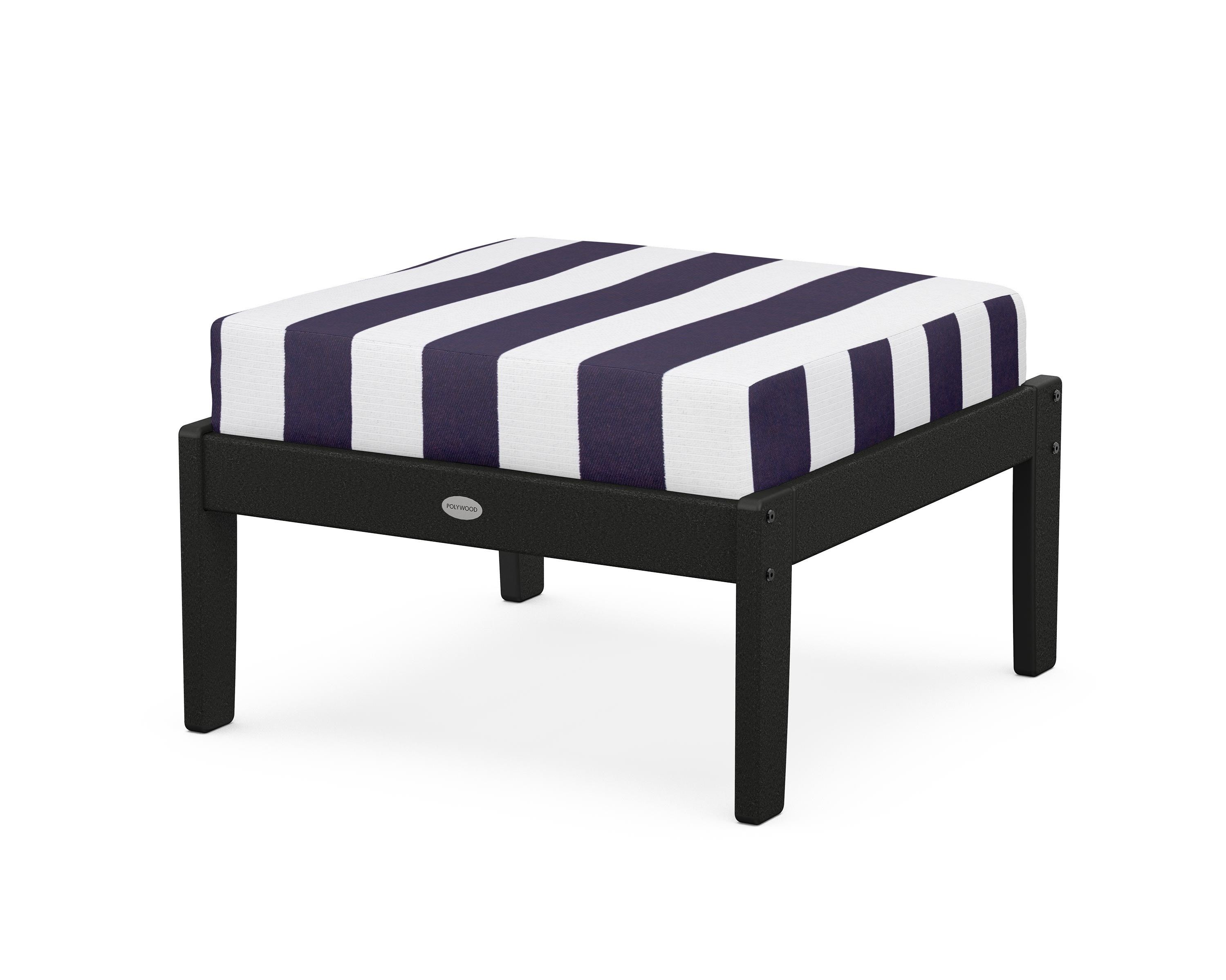 POLYWOOD® Braxton Deep Seating Ottoman in Black / Cabana Stripe Navy