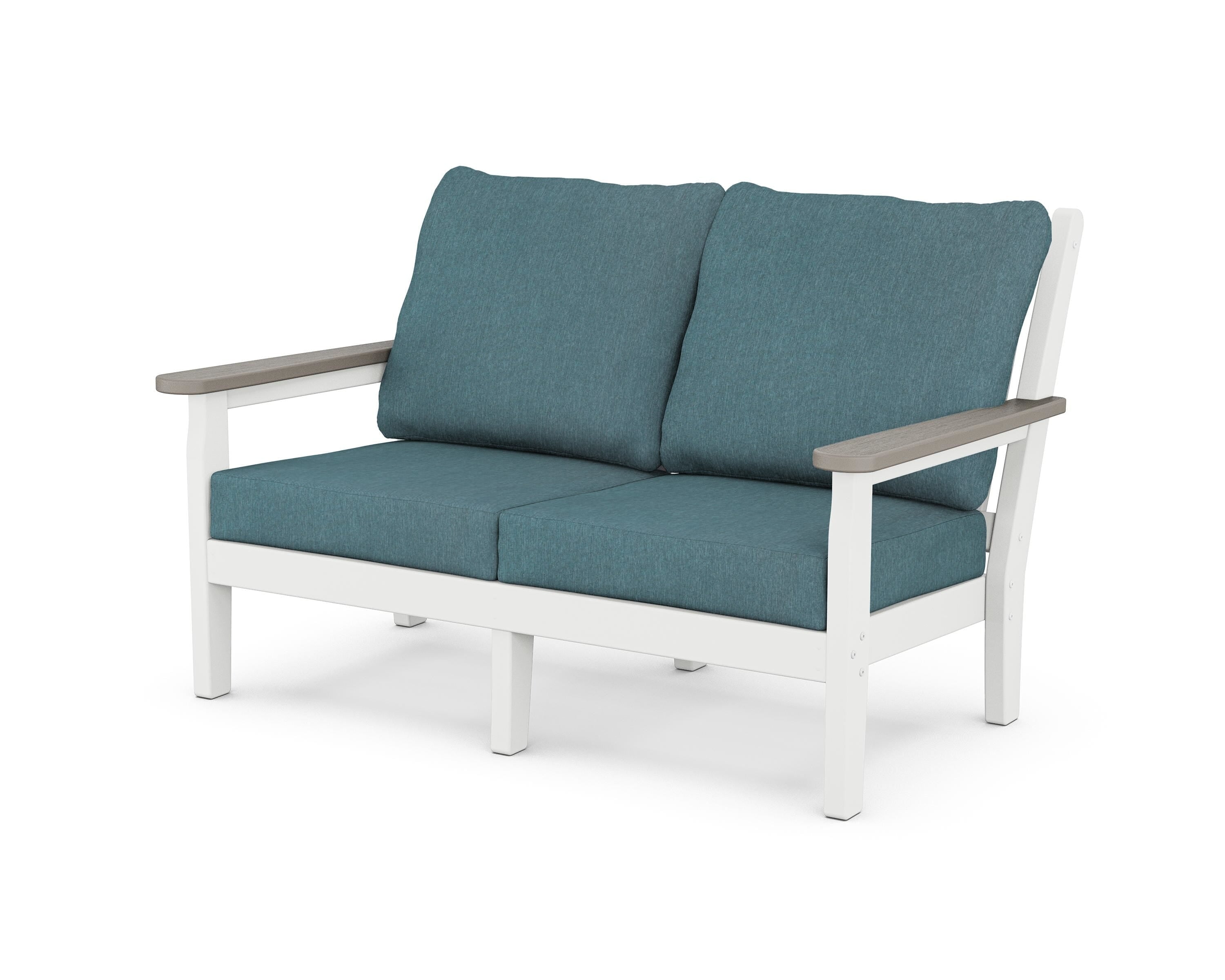 POLYWOOD® Chippendale Deep Seating Loveseat in White / Driftwood / Ocean Teal