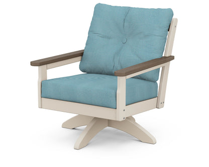 POLYWOOD® Vineyard Deep Seating Swivel Chair in Sand / Kona / Lattice Sky Blue