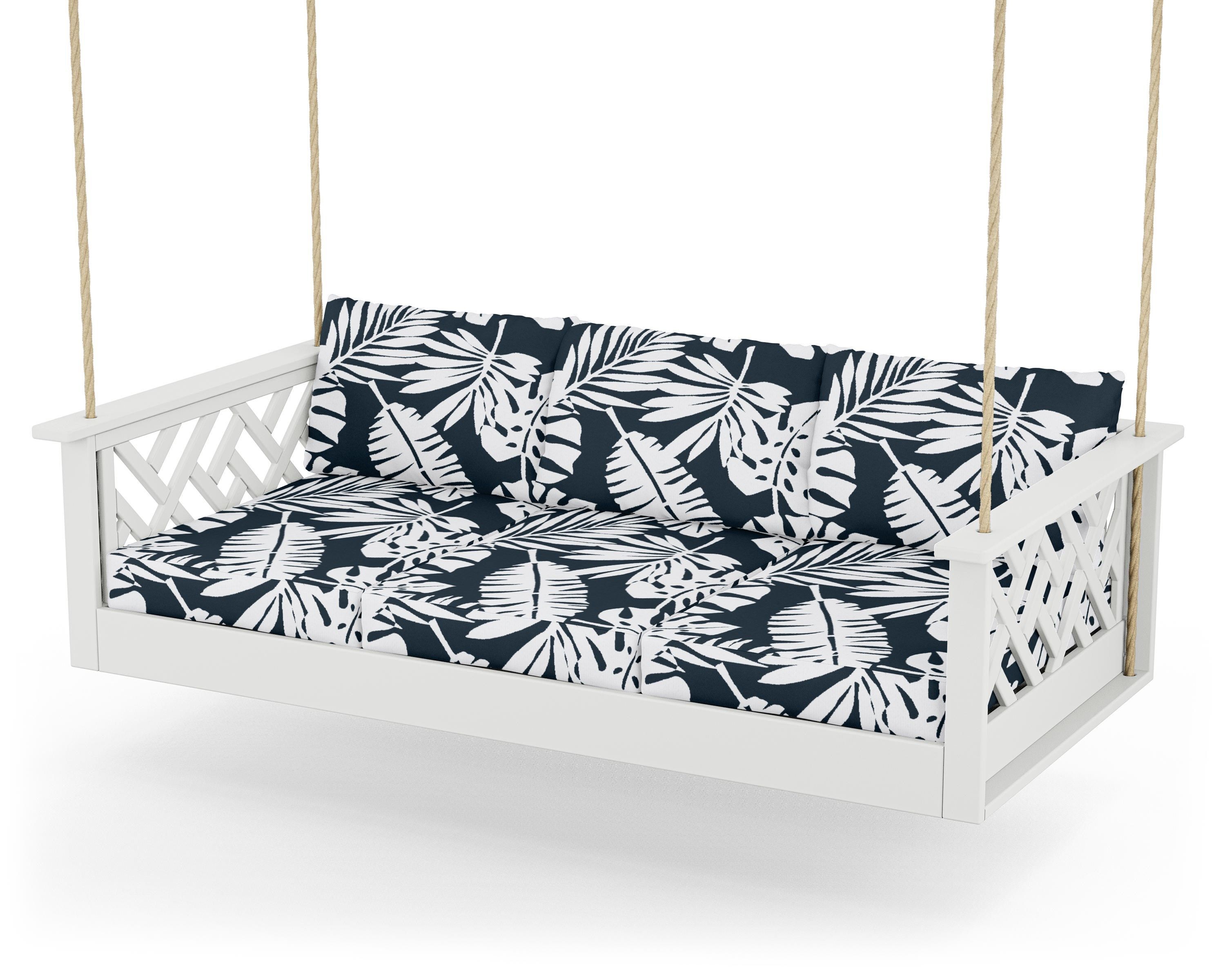 POLYWOOD® Chippendale Daybed Swing in White / Leaf Marine Indigo
