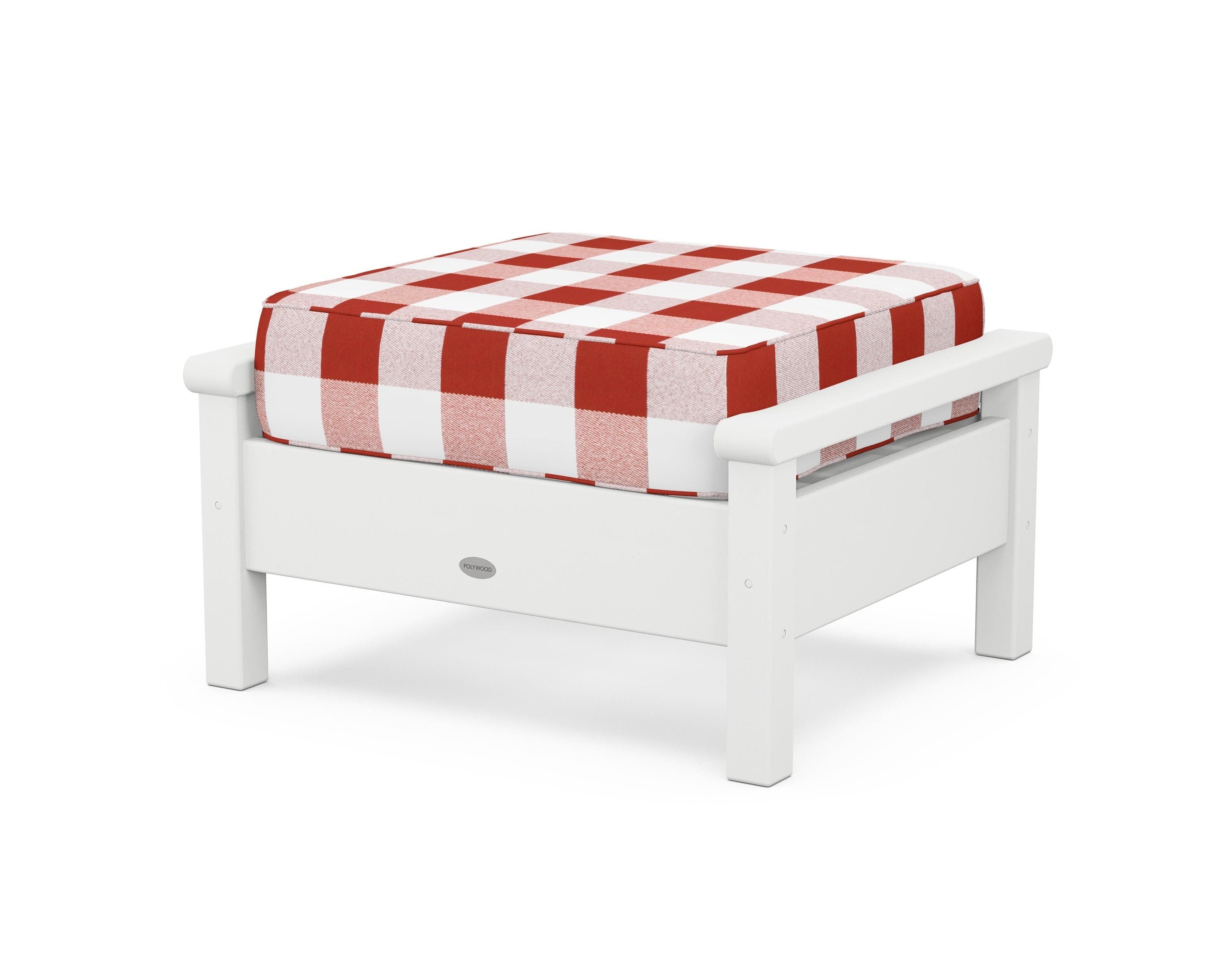 POLYWOOD® Harbour Deep Seating Ottoman in White / Buffalo Plaid Crimson