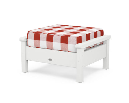POLYWOOD® Harbour Deep Seating Ottoman in White / Buffalo Plaid Crimson