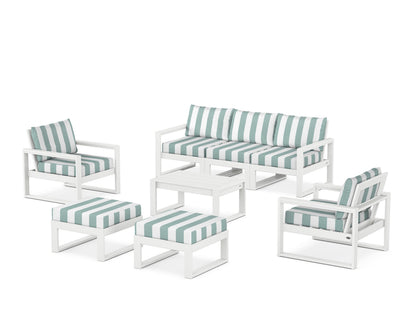 POLYWOOD® EDGE Sectional 8-Piece Lounge Sofa Set in White / Cabana Stripe Glacier Spa