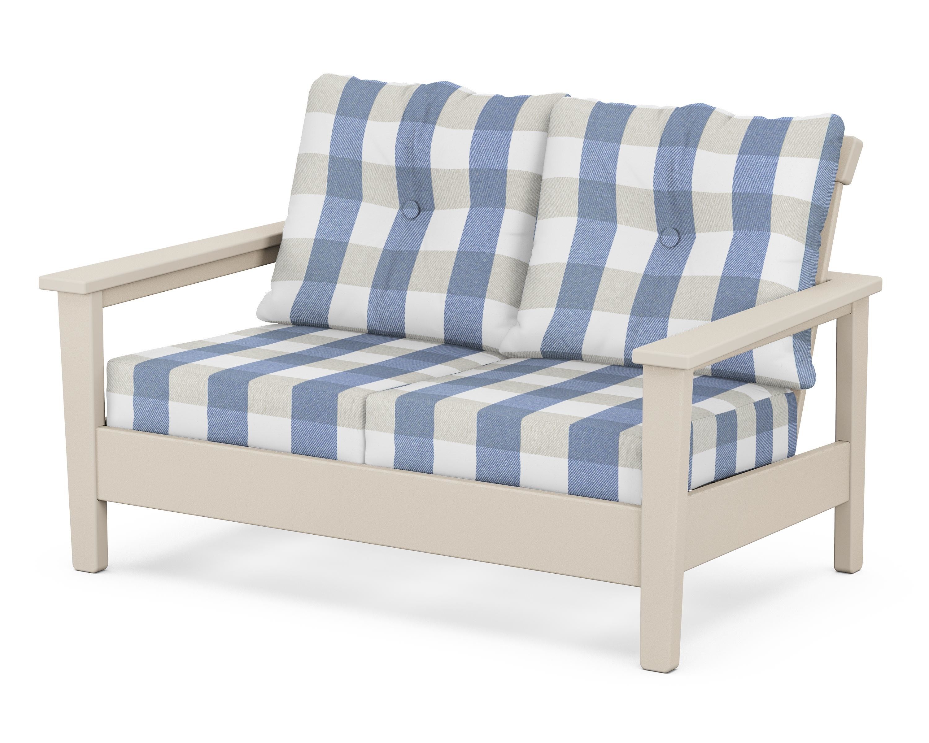 POLYWOOD® Prescott Deep Seating Loveseat in Sand / Buffalo Plaid Sky Blue