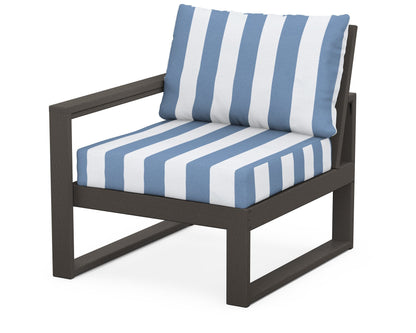 POLYWOOD® EDGE Modular Left Arm Chair in Vintage Coffee / Cabana Stripe Sky Blue