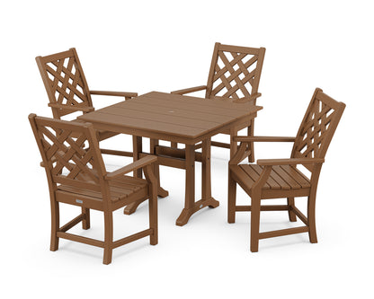 Country Living Wovendale 5-Piece Farmhouse Dining Set with Trestle Legs in Teak