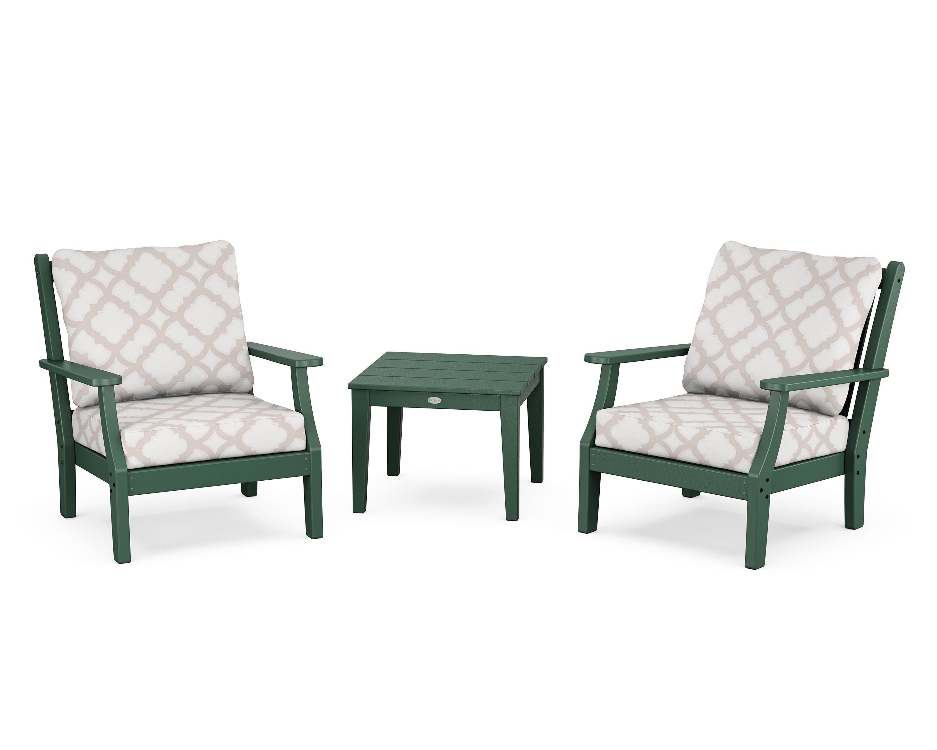 Country Living Wovendale 3-Piece Deep Seating Set in Green / Trellis Dune Burlap
