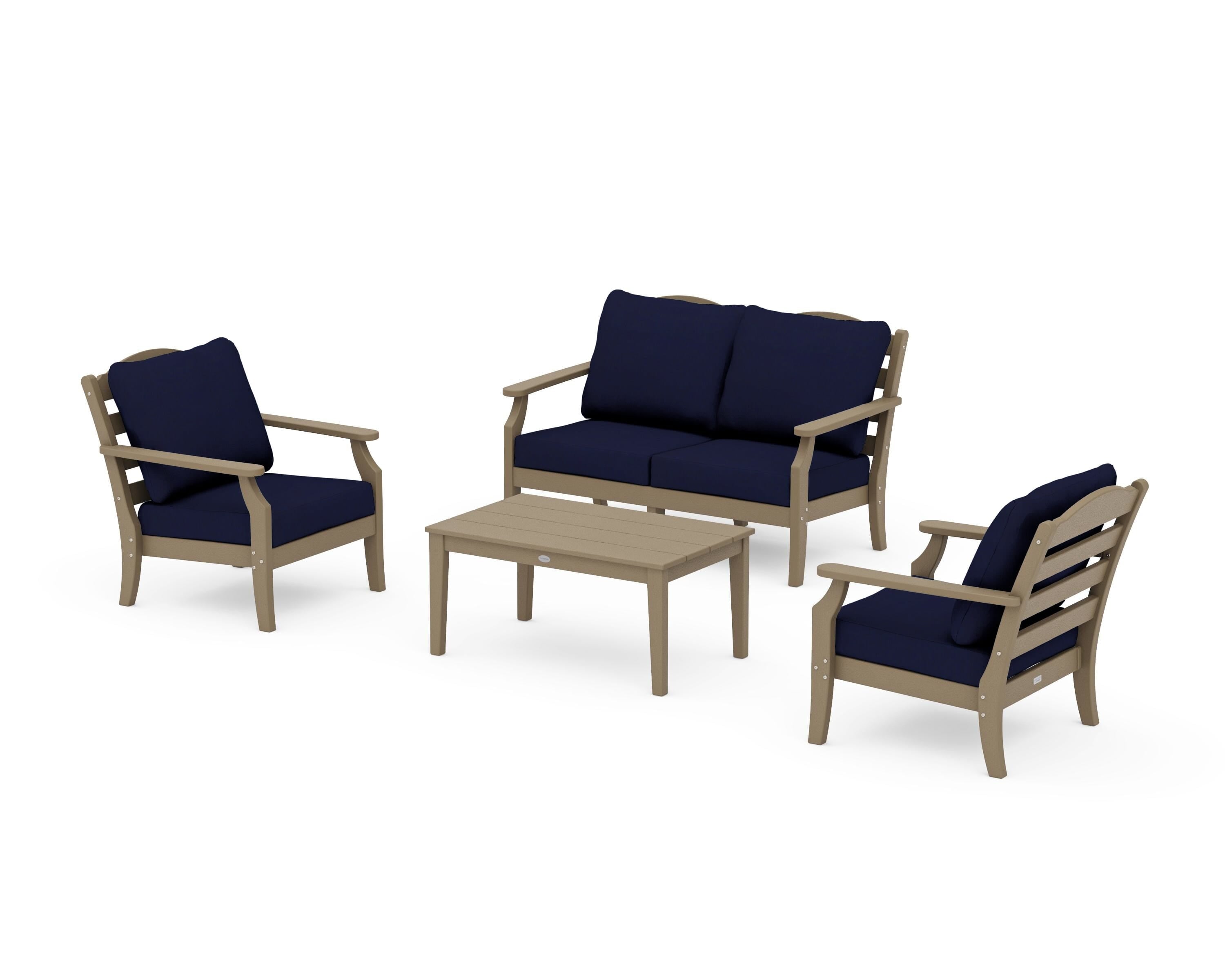 Draper James™ by  POLYWOOD® Savannah 4-Piece Deep Seating Set with Loveseat in Vintage Sahara / Navy