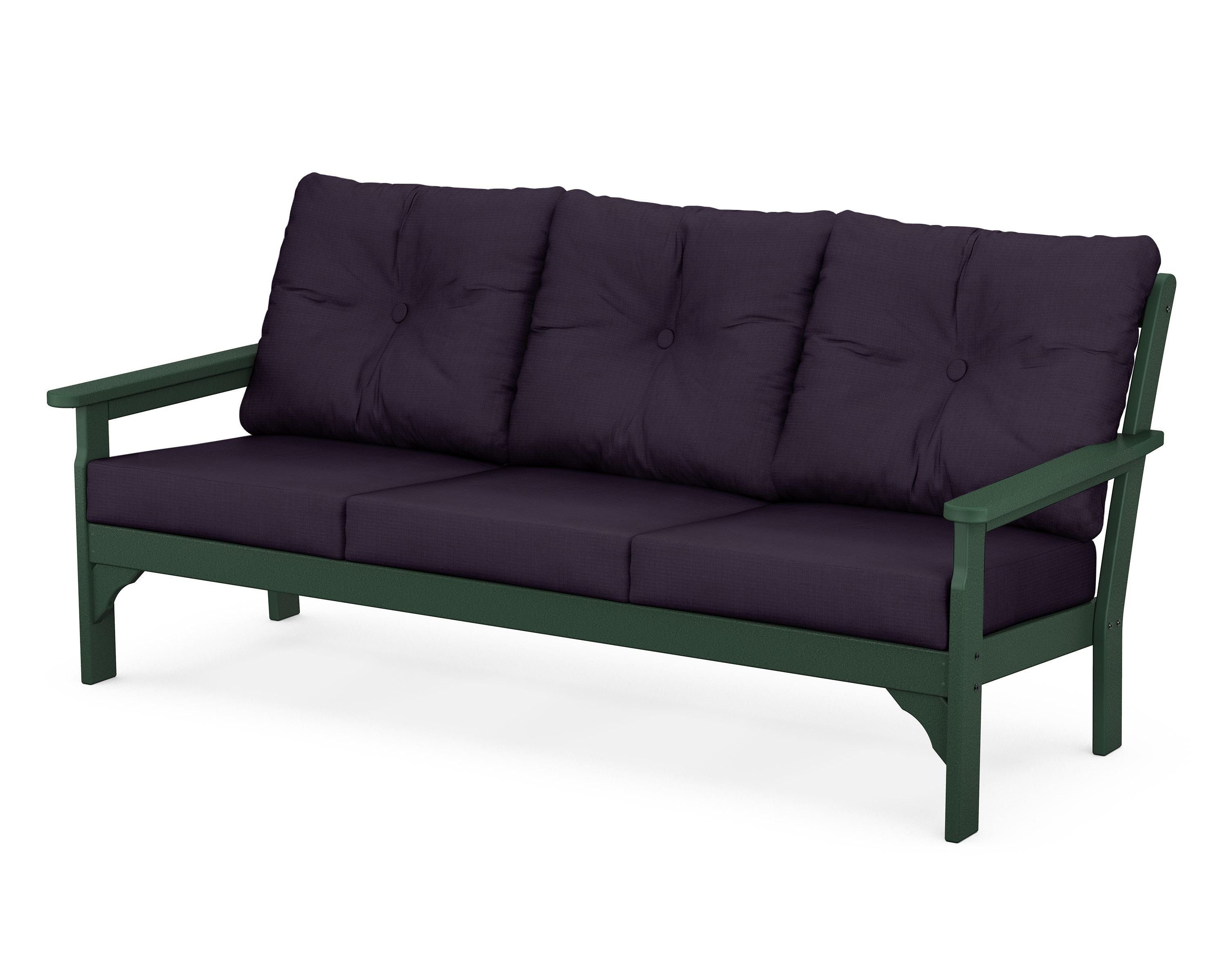 POLYWOOD® Vineyard Deep Seating Sofa in Green / Navy Linen
