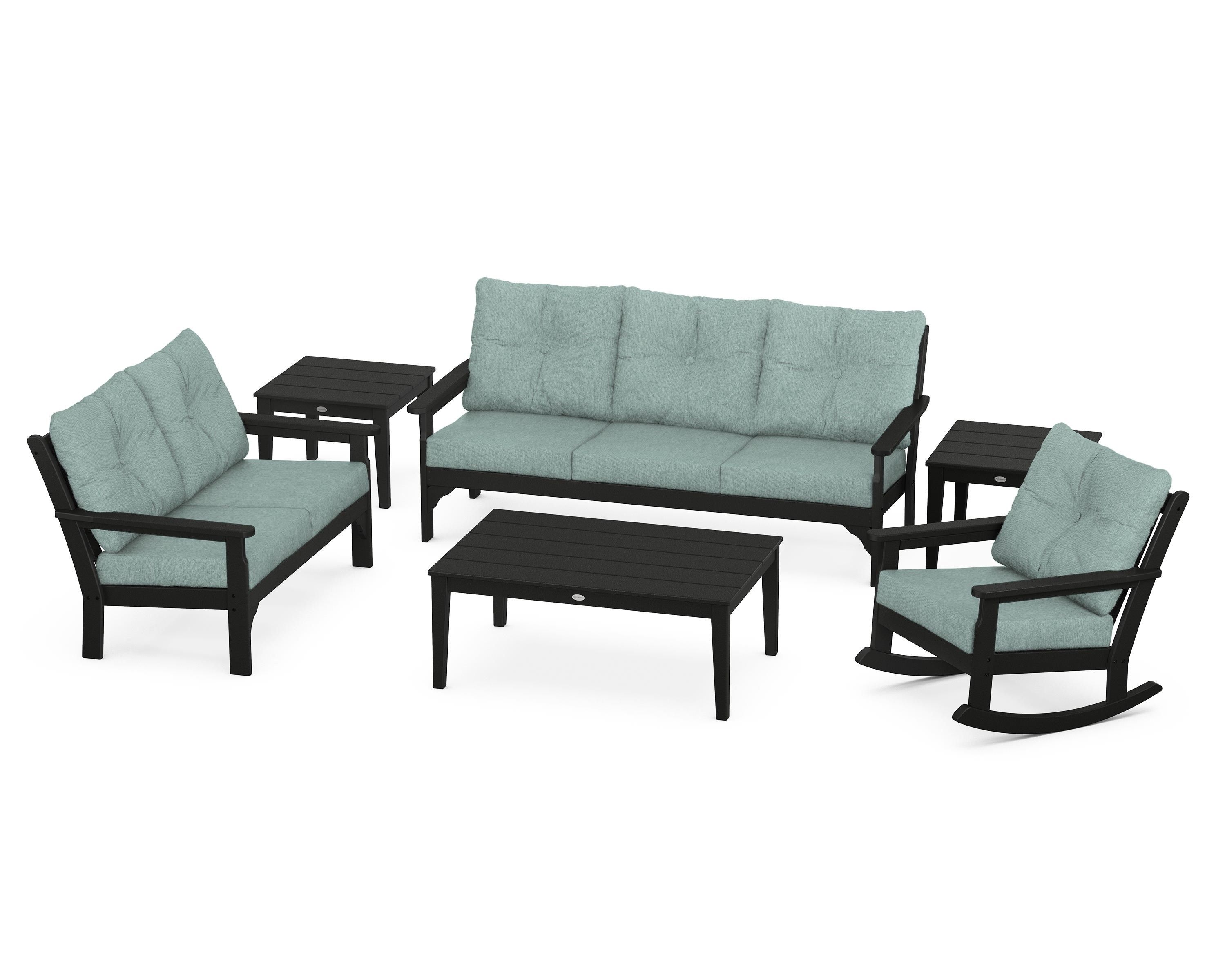 POLYWOOD® Vineyard 6-Piece Deep Seating Set in Black / Glacier Spa