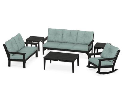 POLYWOOD® Vineyard 6-Piece Deep Seating Set in Black / Glacier Spa