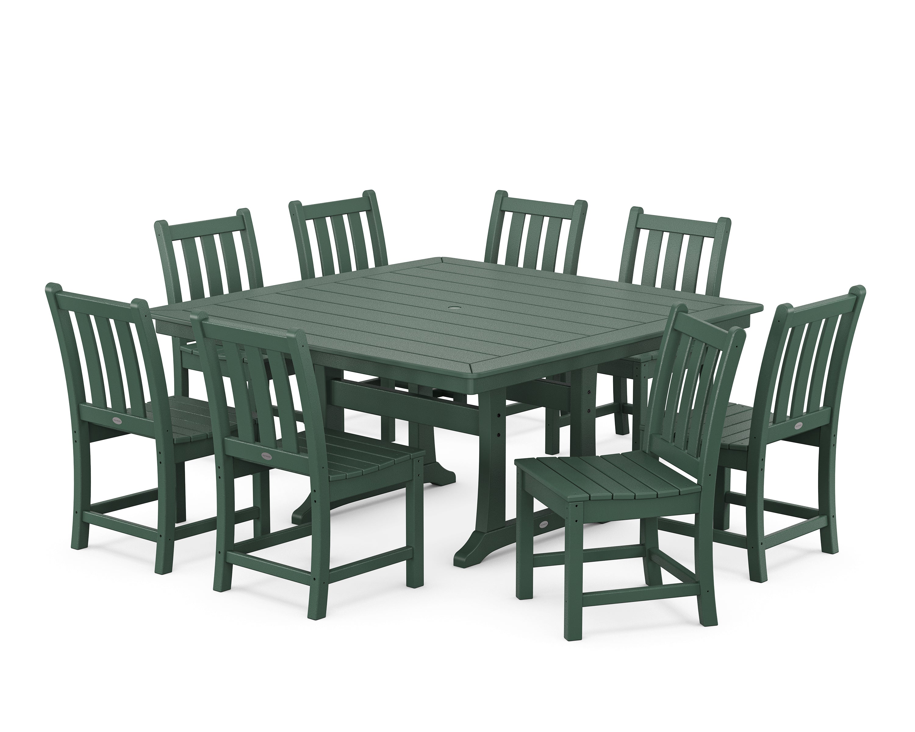 POLYWOOD® Traditional Garden 9-Piece Nautical Trestle Dining Set in Green