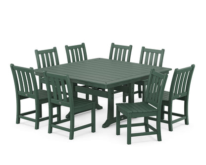 POLYWOOD® Traditional Garden 9-Piece Nautical Trestle Dining Set in Green