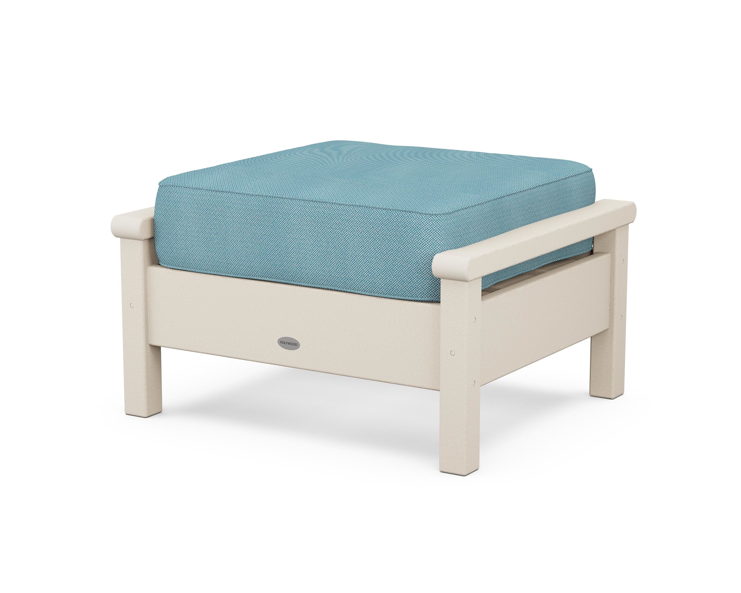 POLYWOOD® Harbour Deep Seating Ottoman in Sand / Lattice Sky Blue