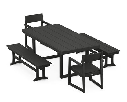 POLYWOOD® EDGE 5-Piece Dining Set with Benches in Black